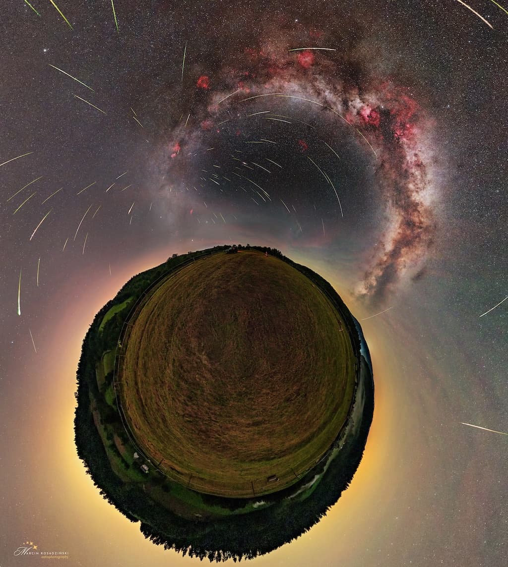 Perseids Over a little Planet | © · Marcin Rosadziński
 Text: 
Cecilia Chirenti 
(NASA
GSFC, 
UMCP, 
CRESST II)