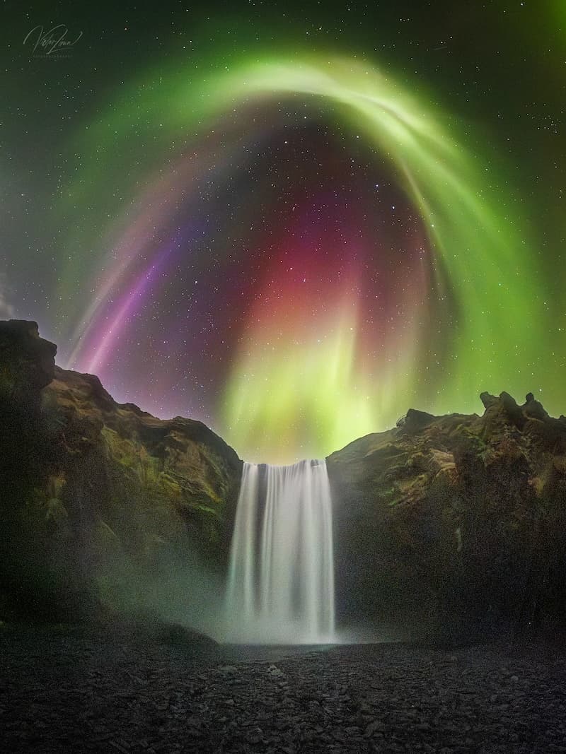 Colorful Aurora over Icelandic Waterfall | © · Victor Lima
 Text: 
Cecilia Chirenti 
(NASA
GSFC, 
UMCP, 
CRESST II)